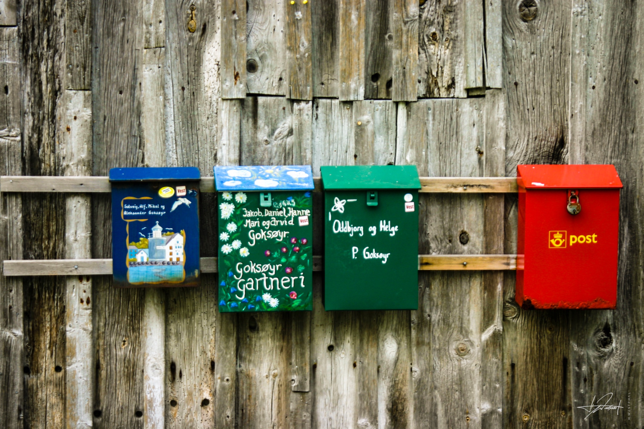 Painted mailboxes, Runde, Norway